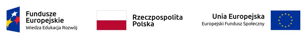 Stopka z logotypami Funduszy Europejskich, Europejskiego Funduszu Społecznego oraz flagą Polski.